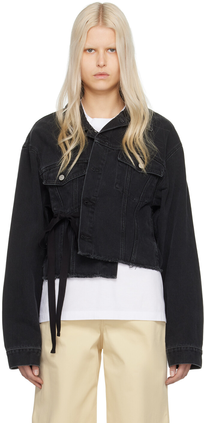 

Черная джинсовая куртка с эффектом потертостей Mm6 Maison Margiela