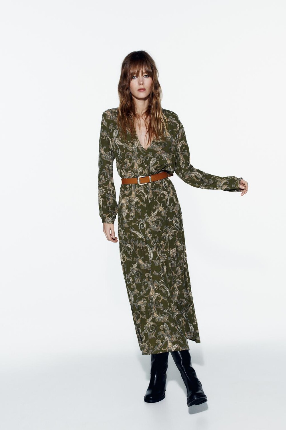 

Платье миди с поясом пейсли ZARA, мультиколор