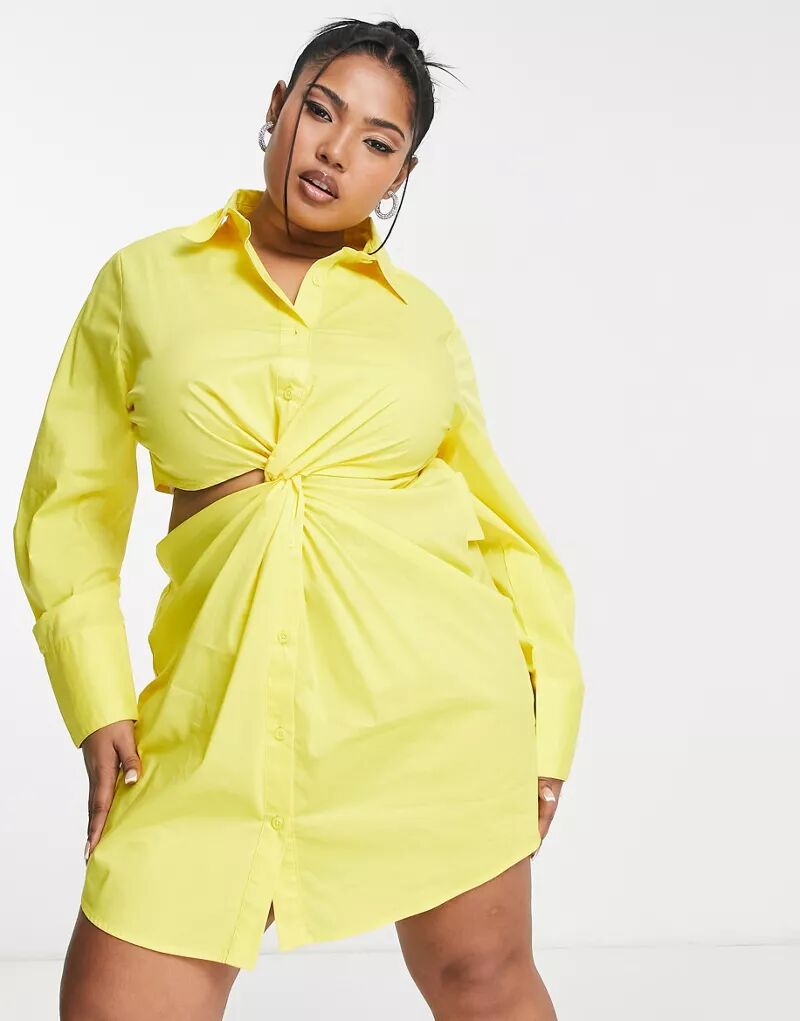 Ярко-желтое платье-рубашка Something New Curve с декоративным вырезом