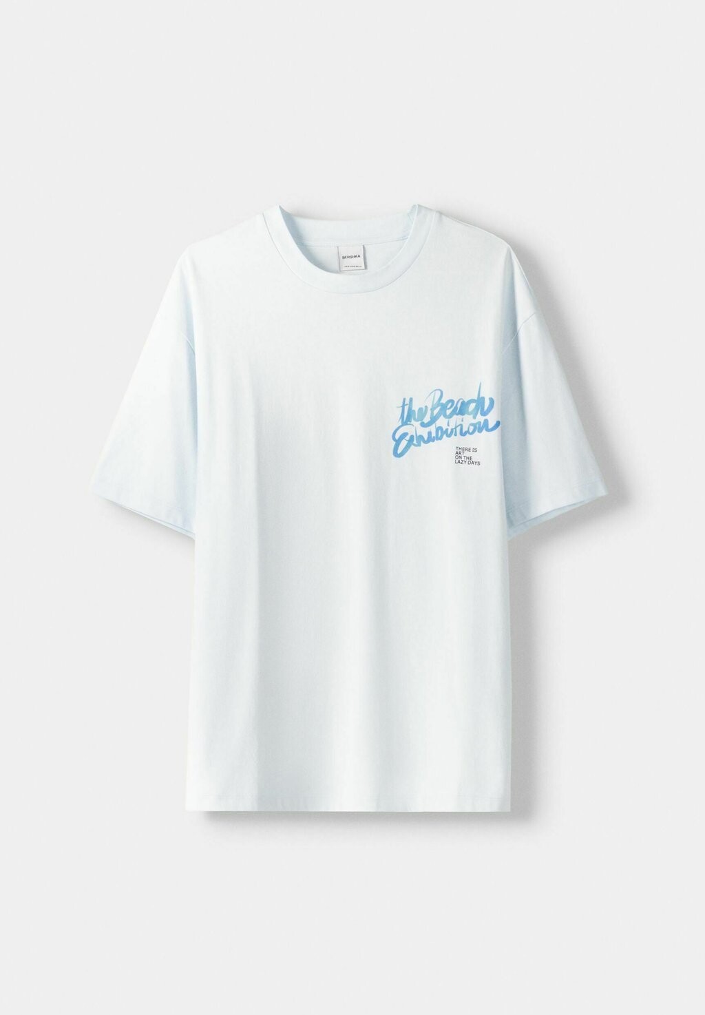 

Футболка с принтом Short Sleeve Boxy Bershka, темно-синяя