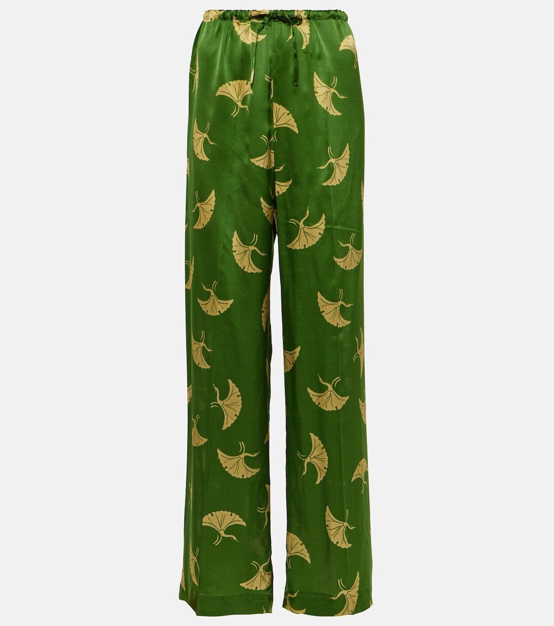 

Широкие брюки из шелкового атласа с принтом Dries Van Noten, зеленый