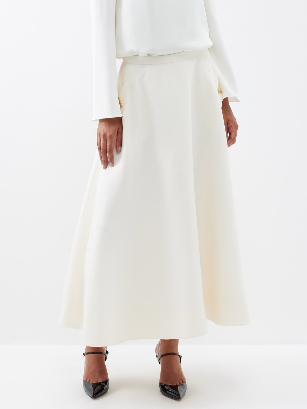 

Юбка миди crepe couture из смесовой шерсти Valentino Garavani, белый