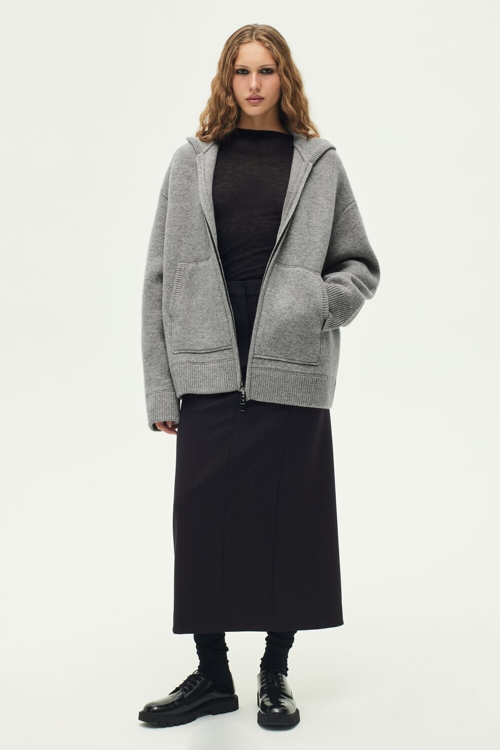 

Пальто оверсайз из шерсти ZARA, серый