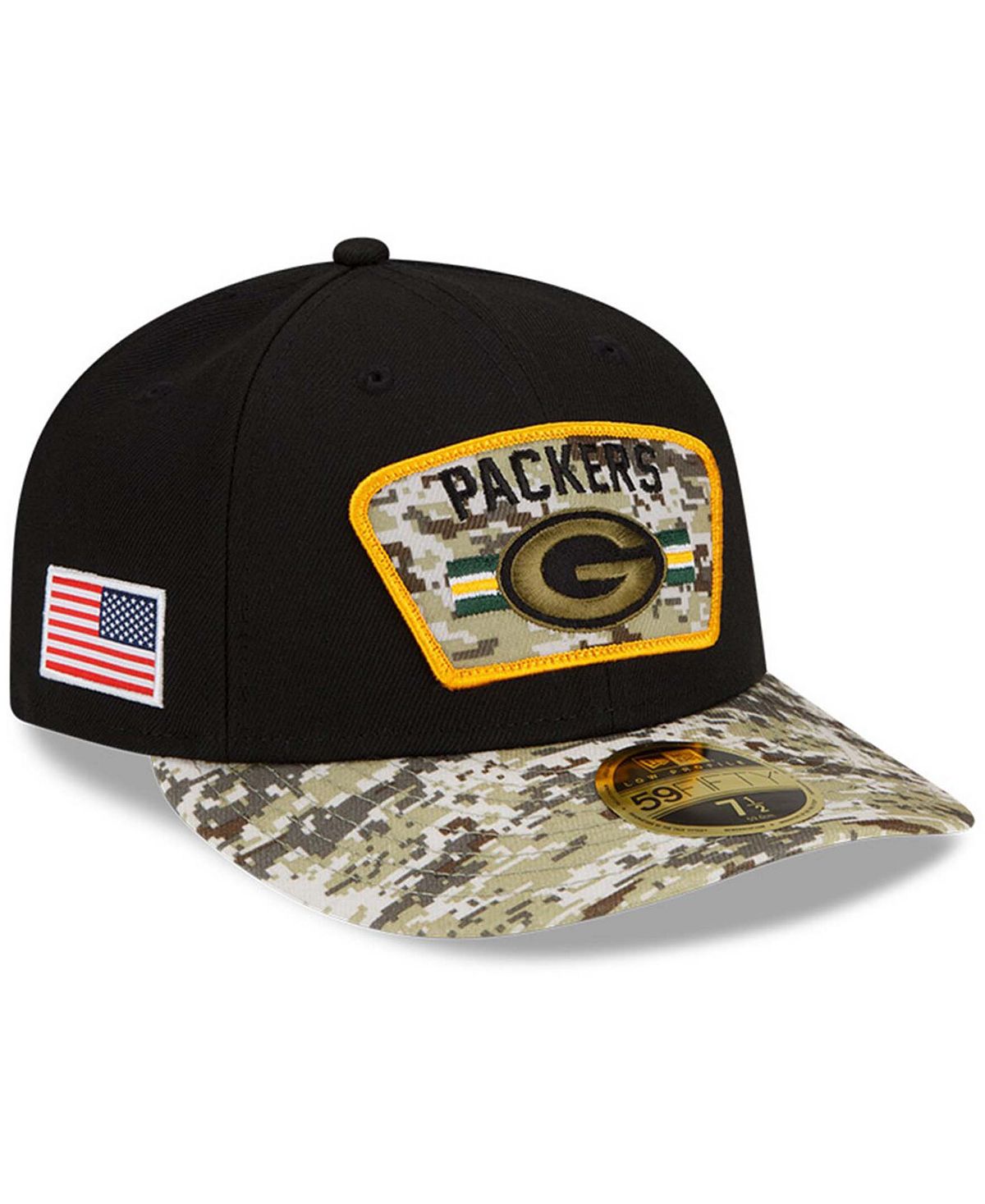 Мужская черная камуфляжная приталенная шляпа Green Bay Packers 2021 Salute To Service Low Profile 59FIFTY New Era