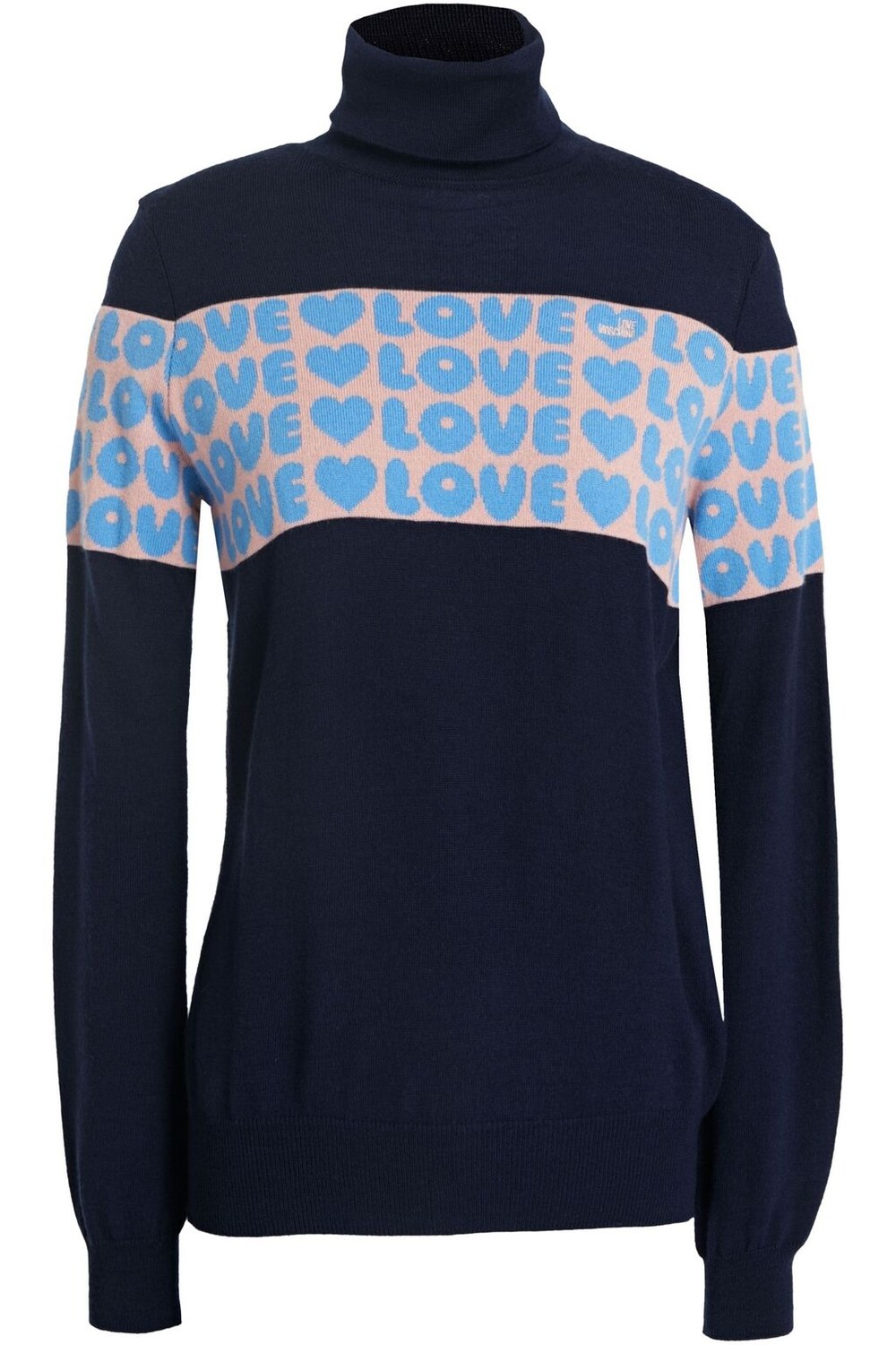 

Свитер с воротником из смесовой шерсти интарсии LOVE MOSCHINO, нави