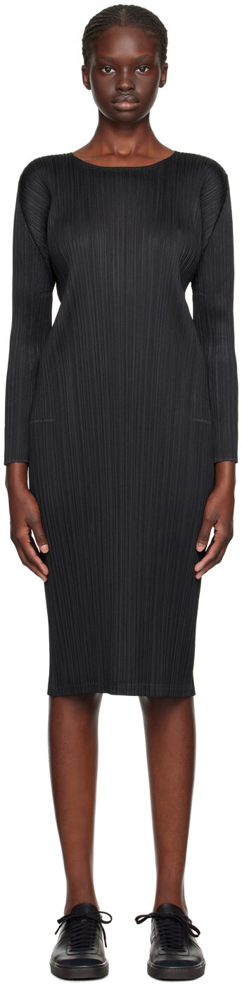 

Черное сентябрьское платье миди Pleats Please Issey Miyake, Черный
