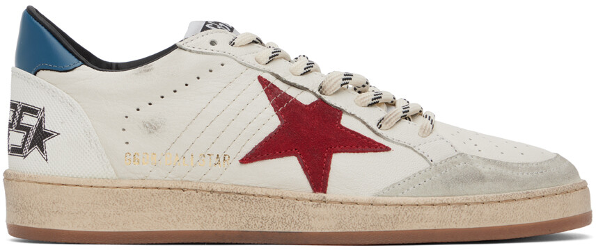 

Белые кроссовки со звездами Golden Goose, цвет White/Red/Ice/Blue