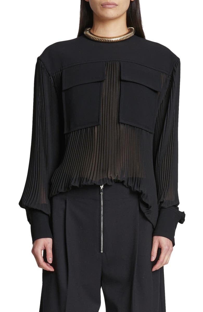 

Плиссированная прозрачная блузка с оборками PROENZA SCHOULER, черный