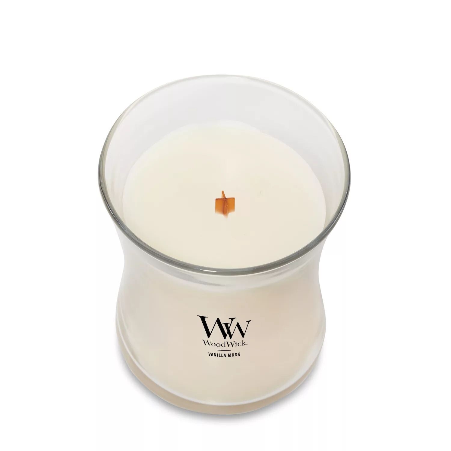 

Свеча WoodWick Vanilla Musk среднего размера в форме песочных часов