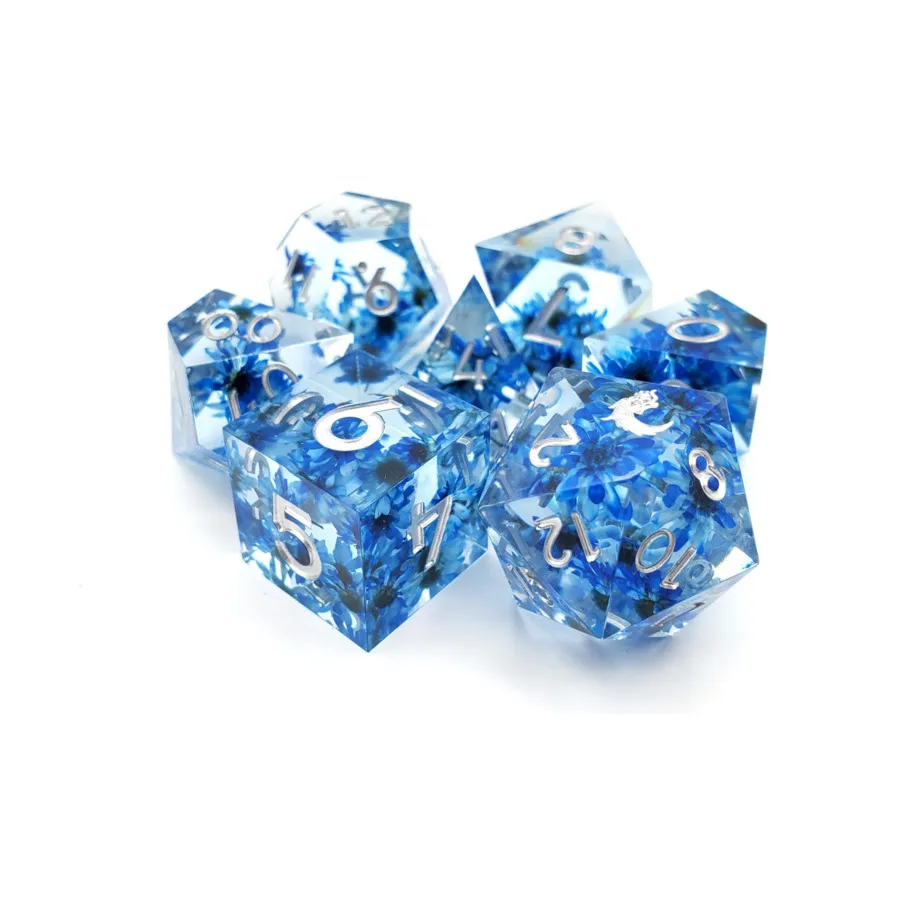 

Поли-набор «Синий цветок» с серебром (7), Sharp Edged Dice