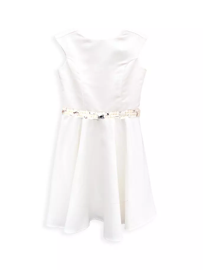 

Атласное платье с украшением для девочки Un Deux Trois, цвет ivory satin