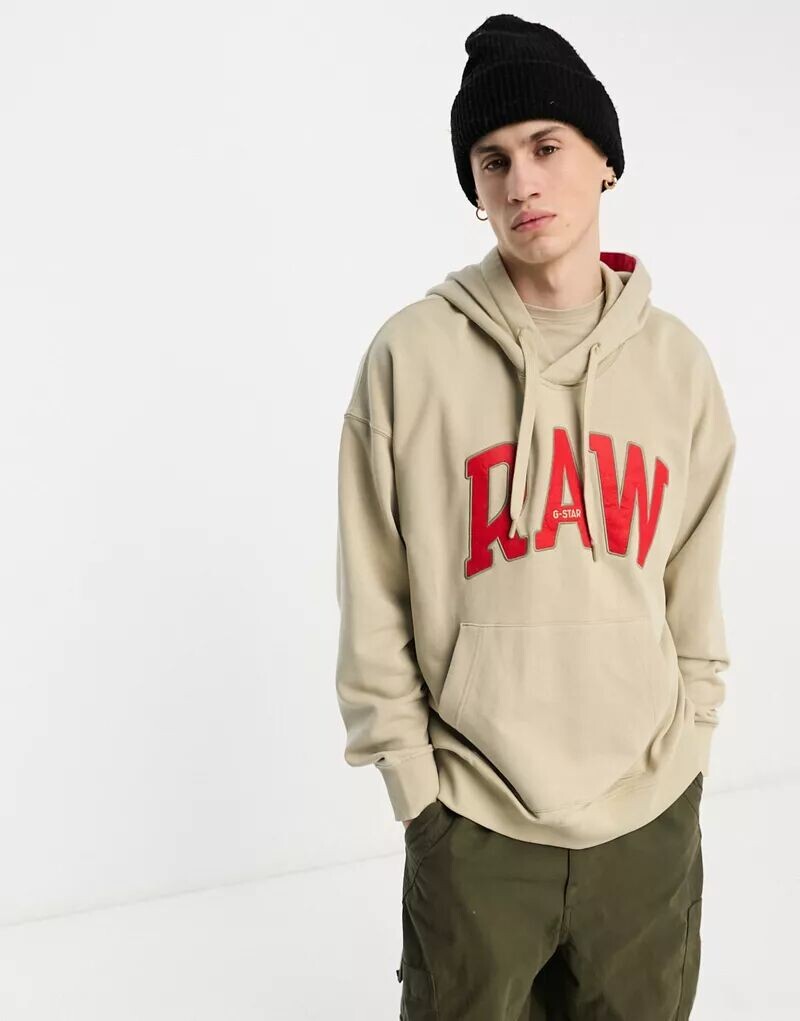 

Бежевая толстовка оверсайз с логотипом колледжа G-Star Raw
