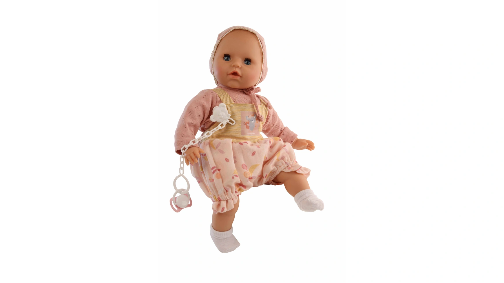 Куклы Schildkroet-Puppen Amy 45 см с соской, росписью волос, голубыми спящими глазами, платочной розой с фруктами