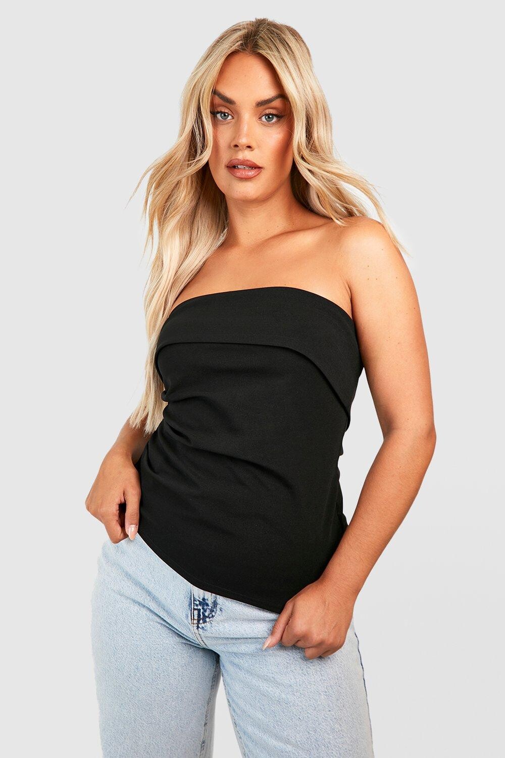 

Асимметричный топ plus со сборками Boohoo, черный