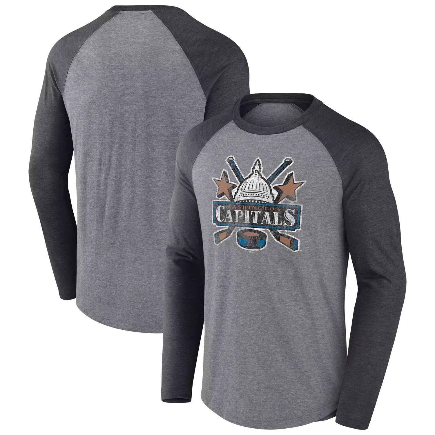 

Мужская футболка с длинными рукавами реглан с логотипом Heather Grey/Black Washington Capitals Special Edition 2.0 Fanatics