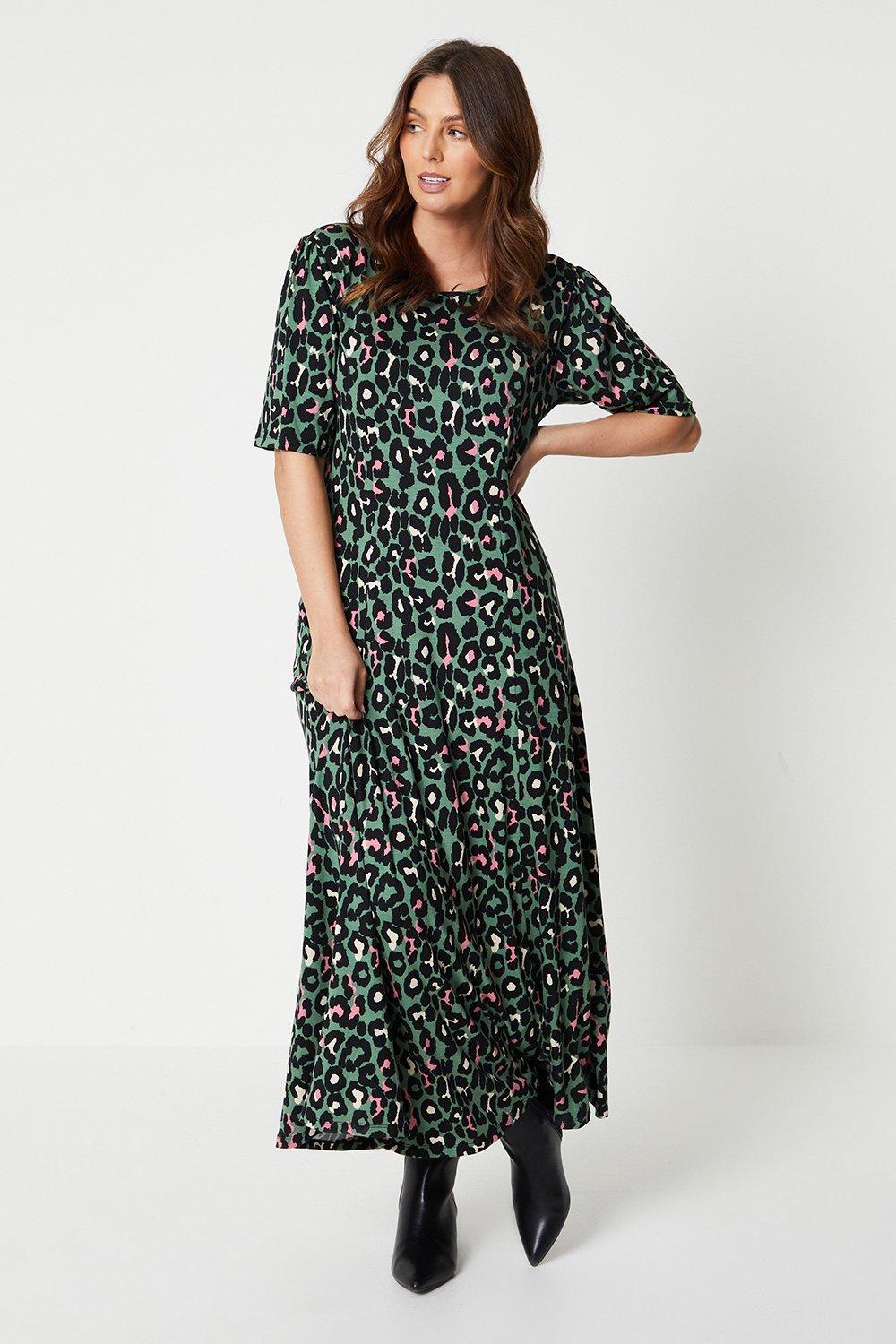 цена Платье миди с высоким леопардовым принтом Wallis, зеленый
