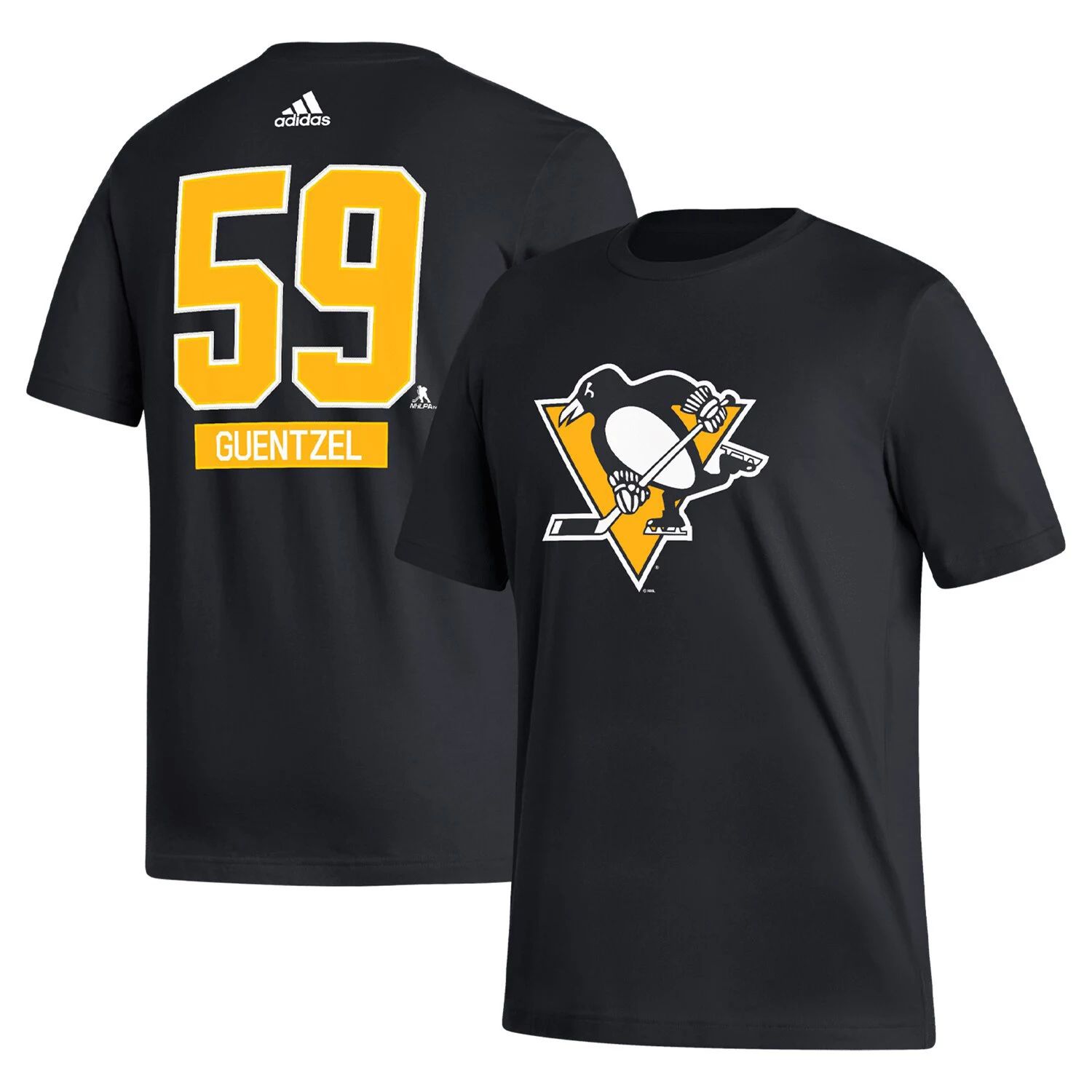 Мужская черная футболка adidas Jake Guentzel Pittsburgh Penguins Fresh с именем и номером