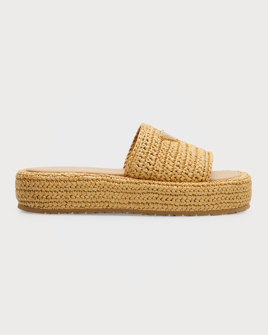 

Однополосные шлепанцы на платформе из рафии Prada