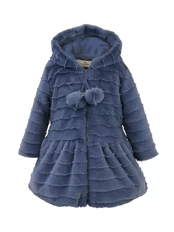 цена Пальто из искусственного меха с капюшоном и помпоном для маленькой девочки Widgeon, цвет navy lash stripe