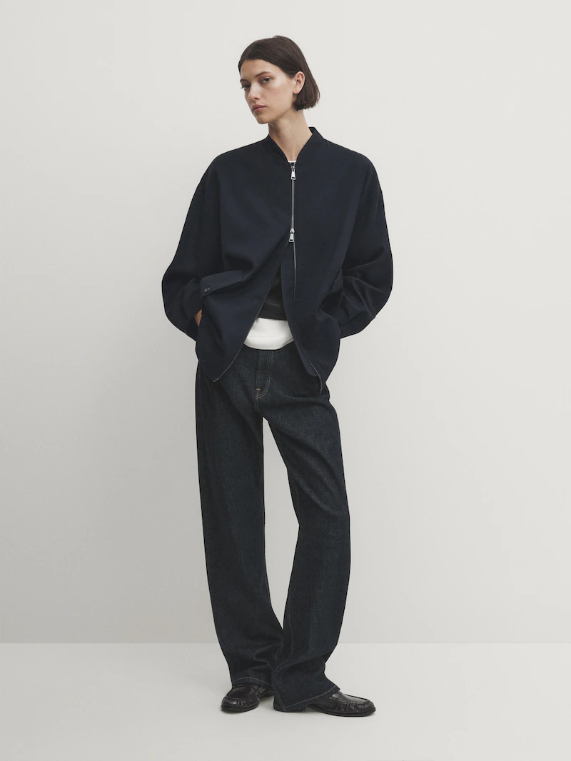 

Длинный бомбер Massimo Dutti, синий