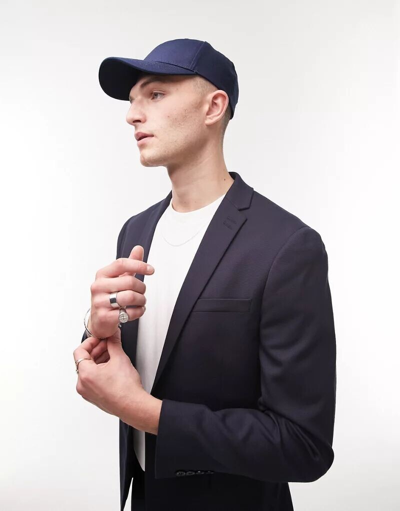 

Темно-синий структурированный супероблегающий пиджак Topman