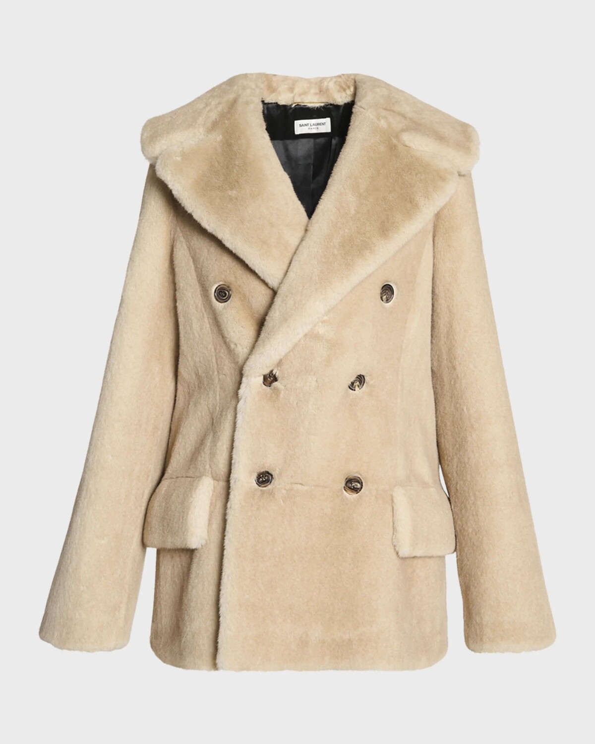 

Двубортная куртка из искусственного меха Manteau Saint Laurent, цвет Beige Clair
