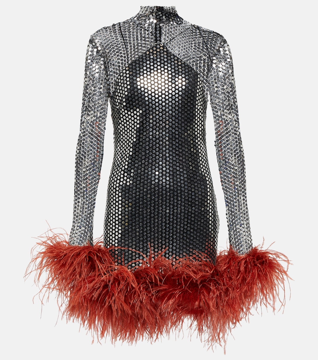 Мини-платье Williams с отделкой перьями и пайетками TALLER MARMO, серебряный