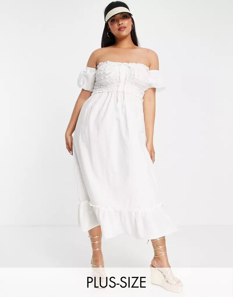 

Белое пляжное платье миди миди с вырезом River Island Bardot