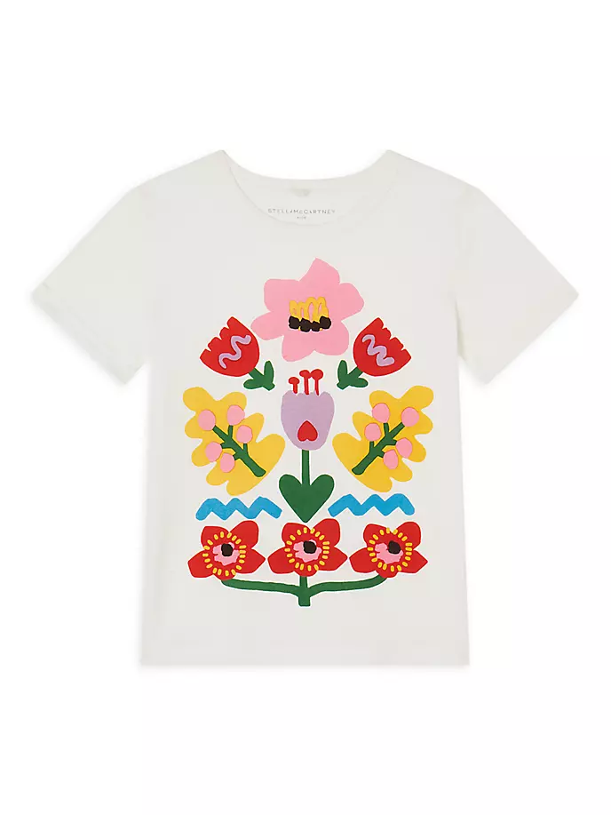 

Футболка с рисунком народных цветов для маленьких девочек и девочек Stella Mccartney Kids, белый