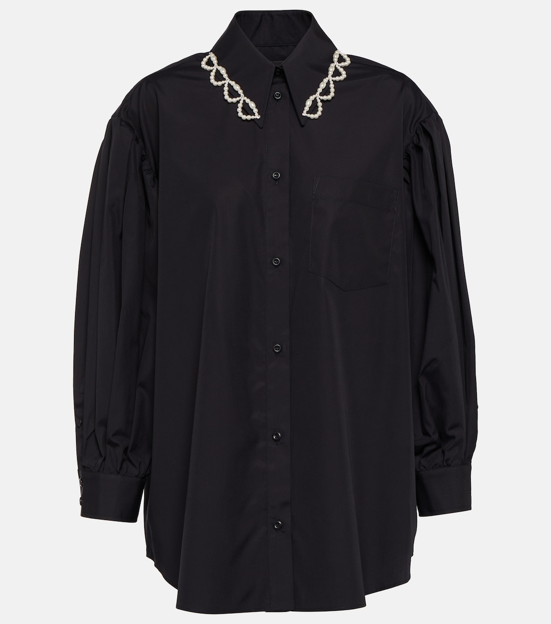 Украшенная рубашка из хлопка SIMONE ROCHA, черный хлопковая рубашка с вышивкой simone rocha белый