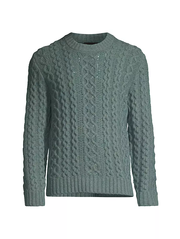 

Свитер косой вязки из арановой шерсти и кашемира Vince, цвет mineral green