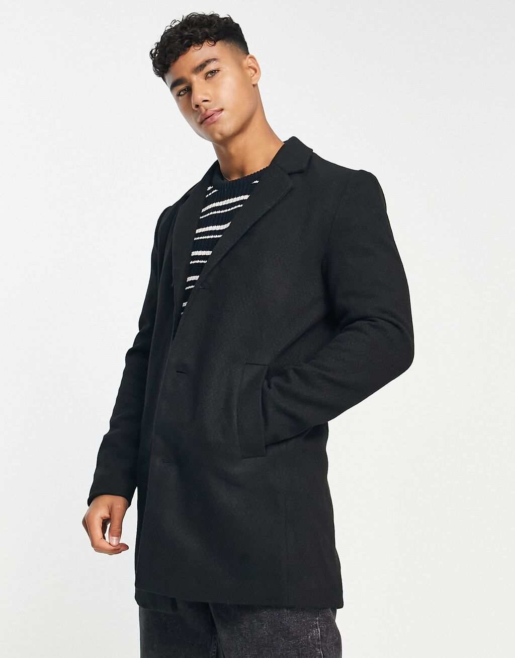 

Черное пальто из искусственной шерсти Jack & Jones Originals, Черный