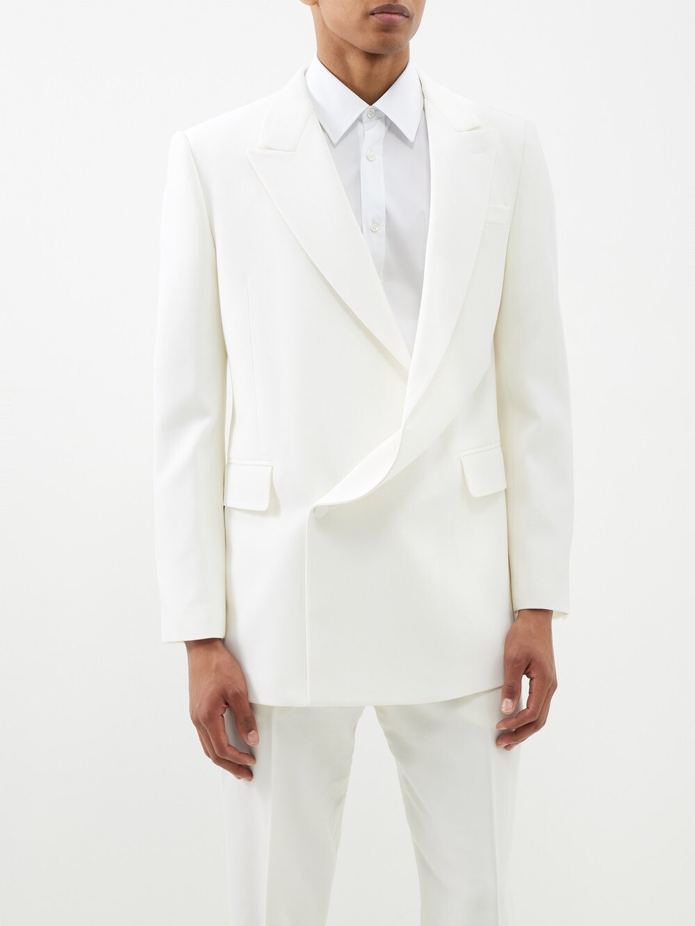 

Двубортный костюмный пиджак grain de poudre с драпировкой Alexander McQueen, белый