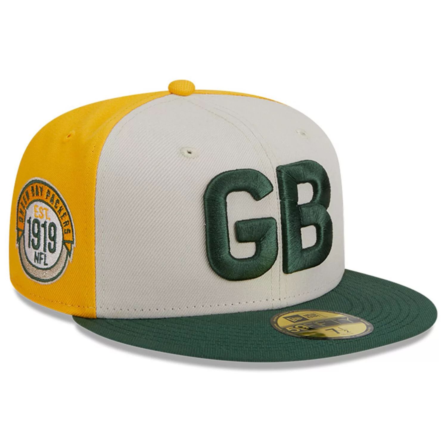 

Мужская приталенная шляпа New Era кремового/зеленого цвета Green Bay Packers 2023 Sideline Historic 59FIFTY