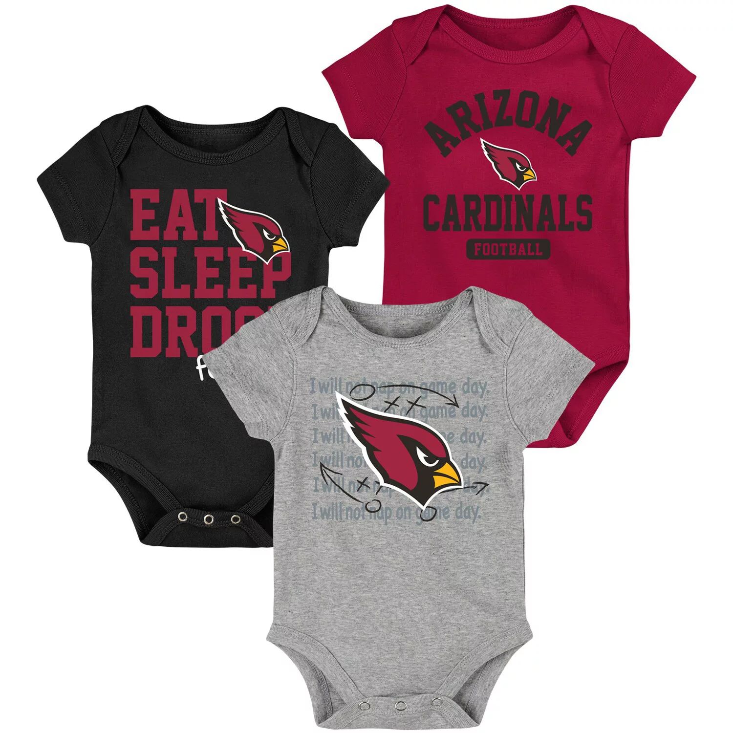 Комплект боди из трех частей для новорожденных и младенцев Cardinal/Black Arizona Cardinals Eat Sleep Drool Football Outerstuff
