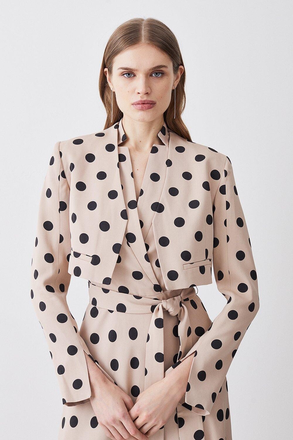 

Укороченная льняная куртка в горошек от края до края Karen Millen, мультиколор