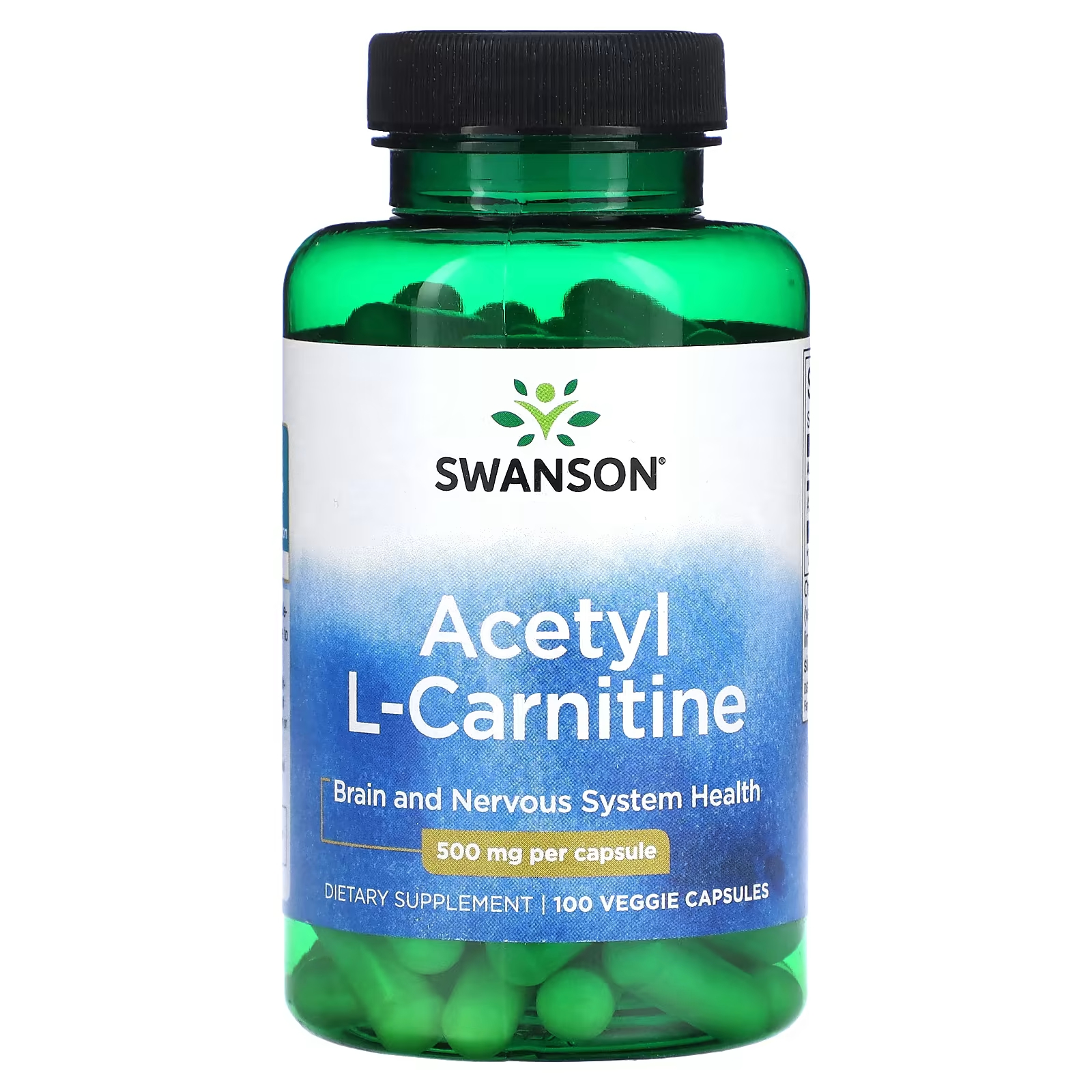 Swanson Ацетил L-карнитин 500 мг 100 растительных капсул swanson n ацетил d глюкозамин 750 мг 60 растительных капсул