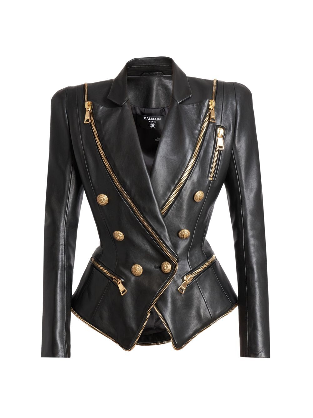

Кожаная куртка на молнии Balmain, черный