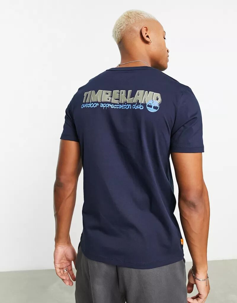 Темно-синяя футболка с принтом на спине Timberland Outdoor