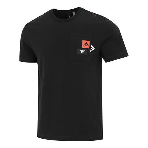 Футболка Men's adidas Solid Color Logo Pocket Athleisure Casual Sports Round Neck Short Sleeve Black T-Shirt, черный