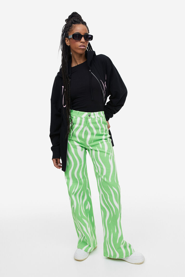 Широкие брюки из твила H&M, зеленый