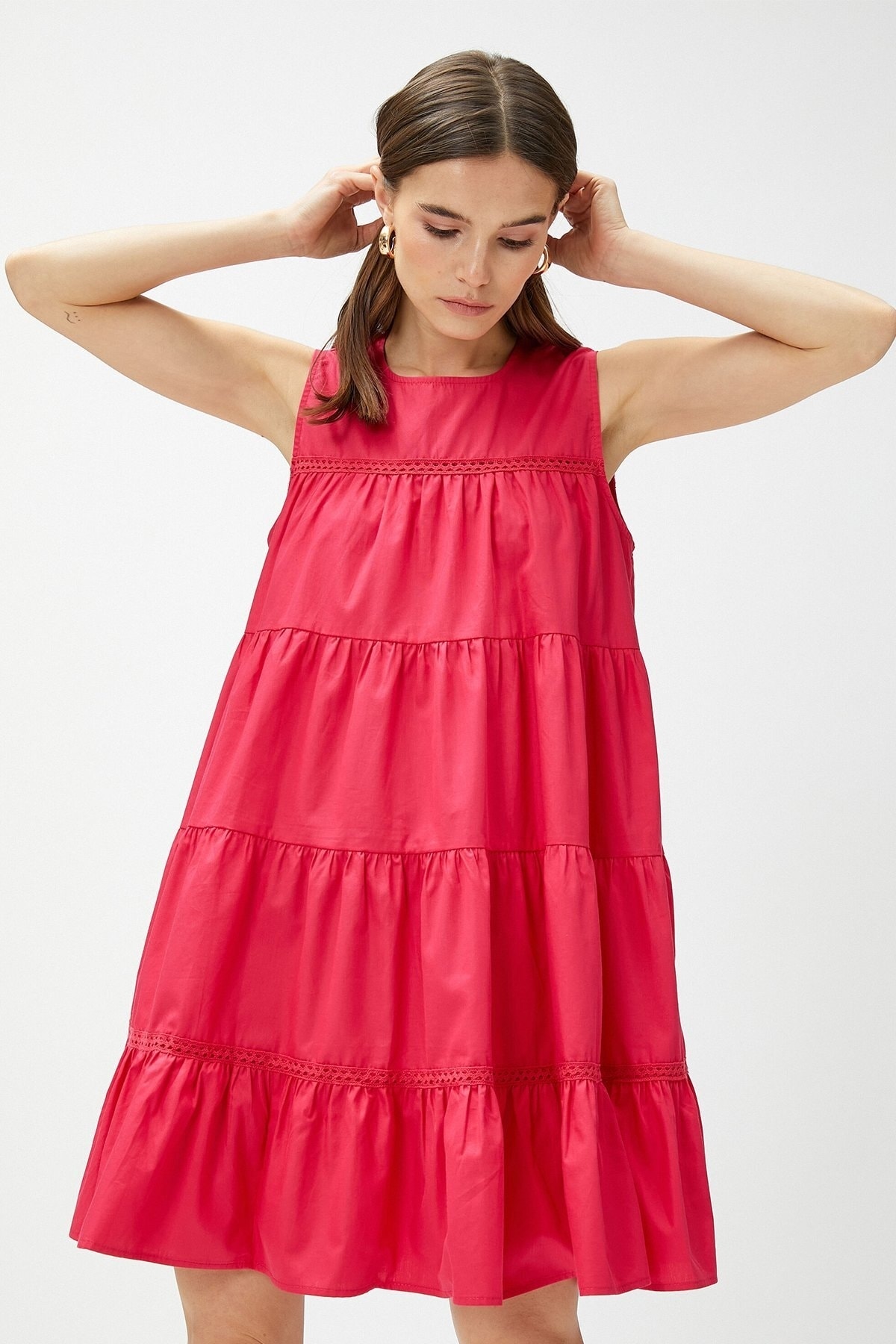 Многослойное мини-платье без рукавов из хлопка Koton, розовый