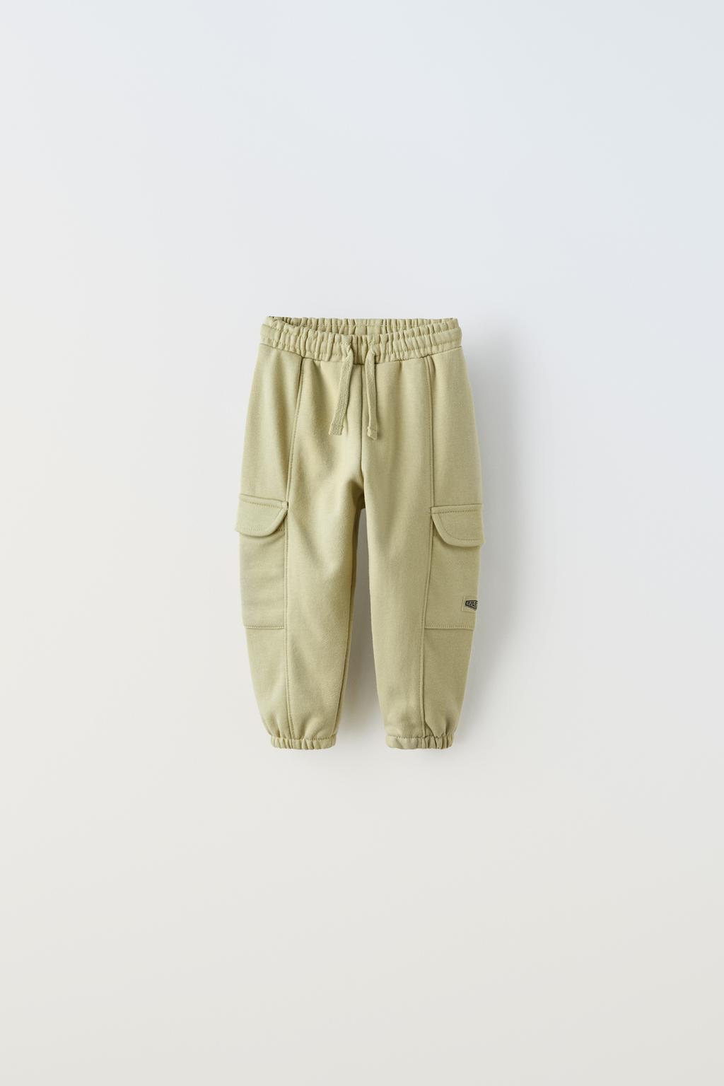 Плюшевые брюки-карго ZARA, зеленоватый