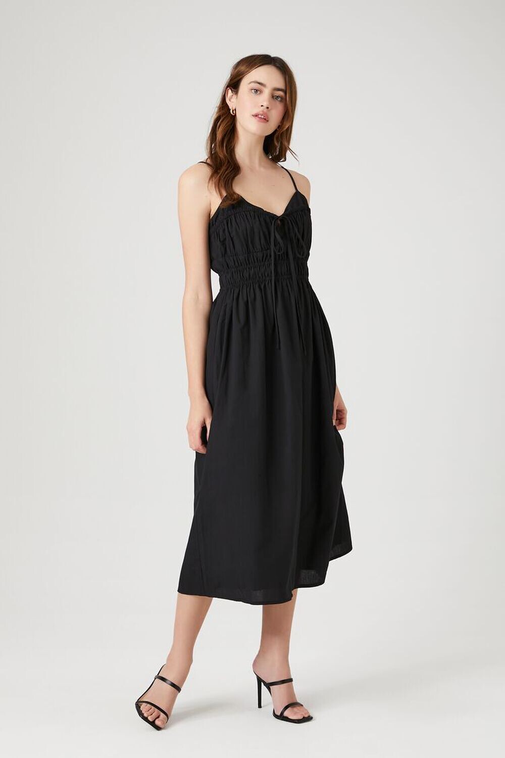

Платье миди из поплина со сборками Forever 21, черный