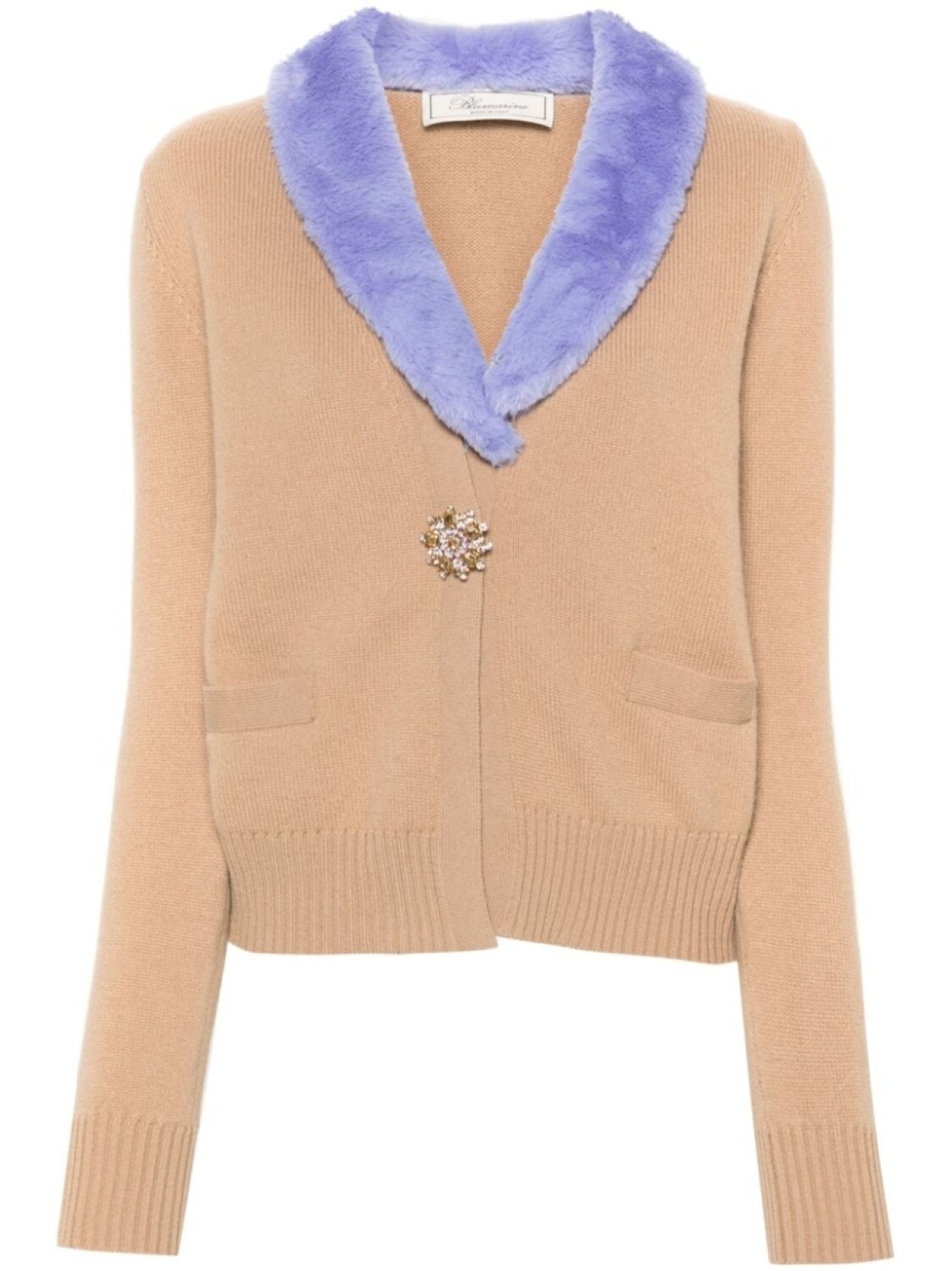 

Blumarine кардиган с меховым воротником, нейтральный цвет