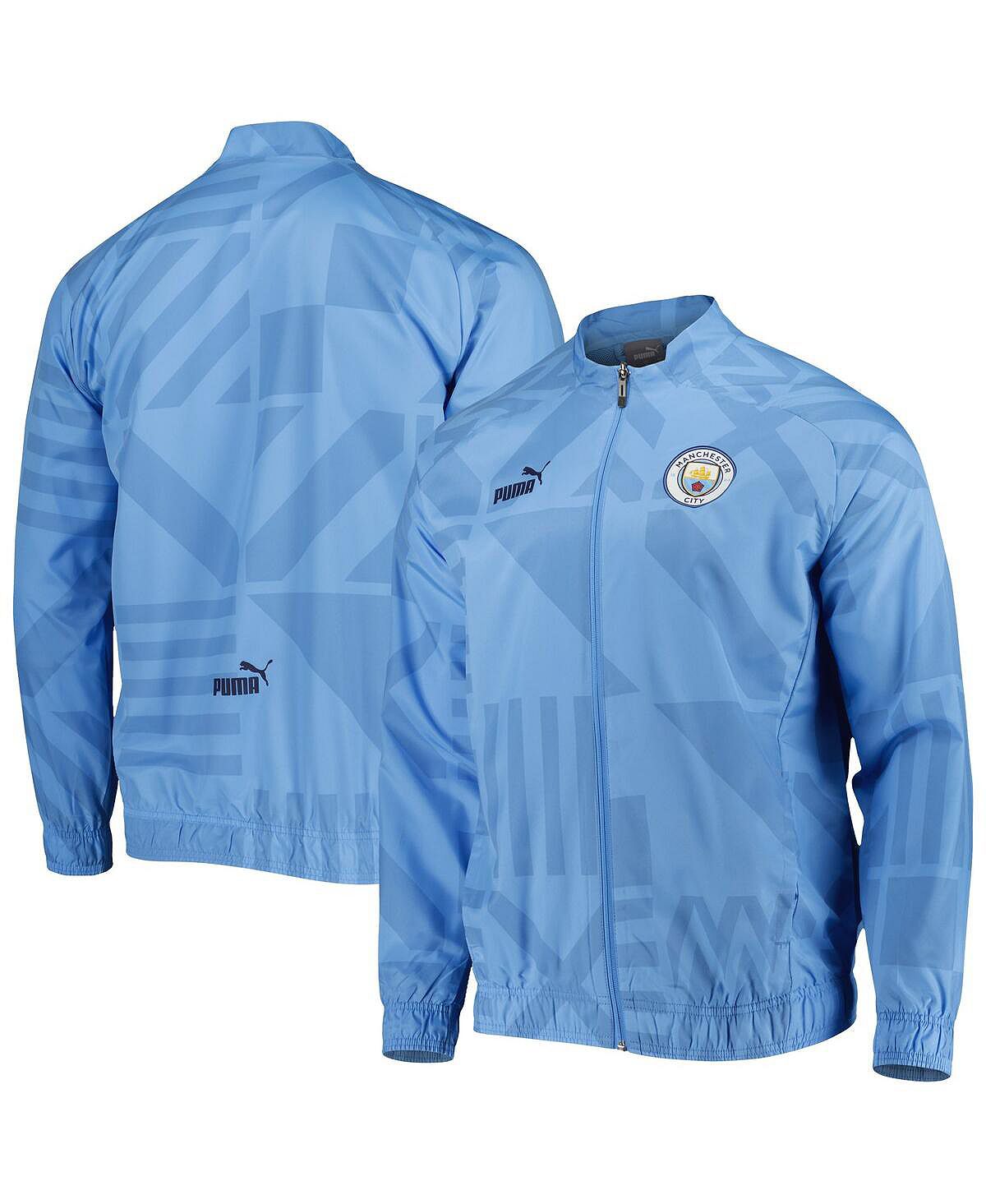 Мужская голубая предматчевая тренировочная куртка реглан с молнией во всю длину Manchester City Puma мартин лу манчестер сити гвардиолы рождение суперкоманды