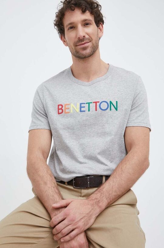 

Хлопковая футболка United Colors of Benetton, серый