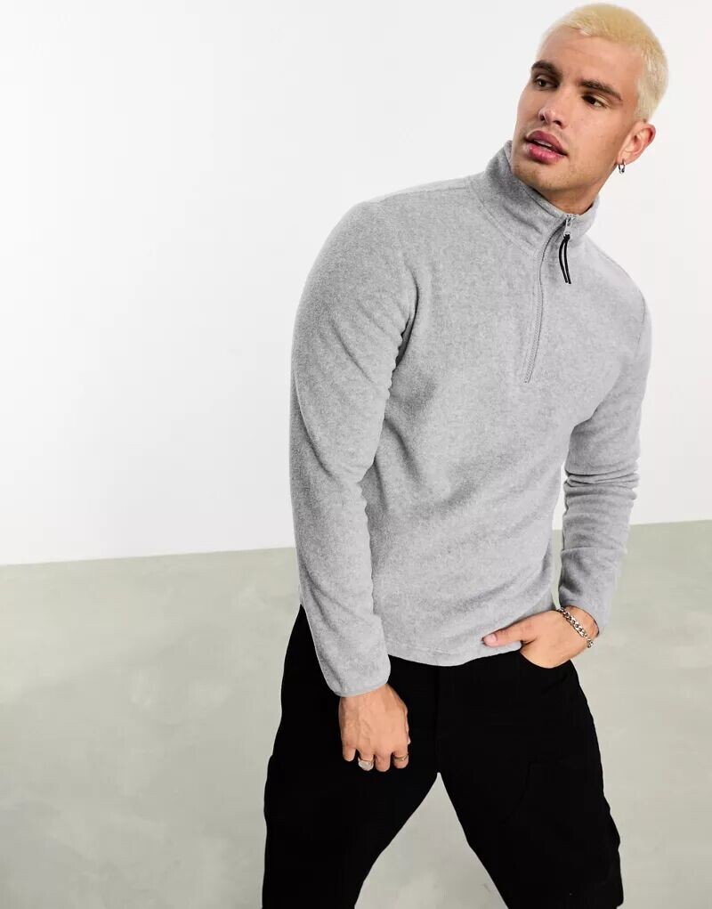 

Серый флисовый свитшот с полумолнией ASOS