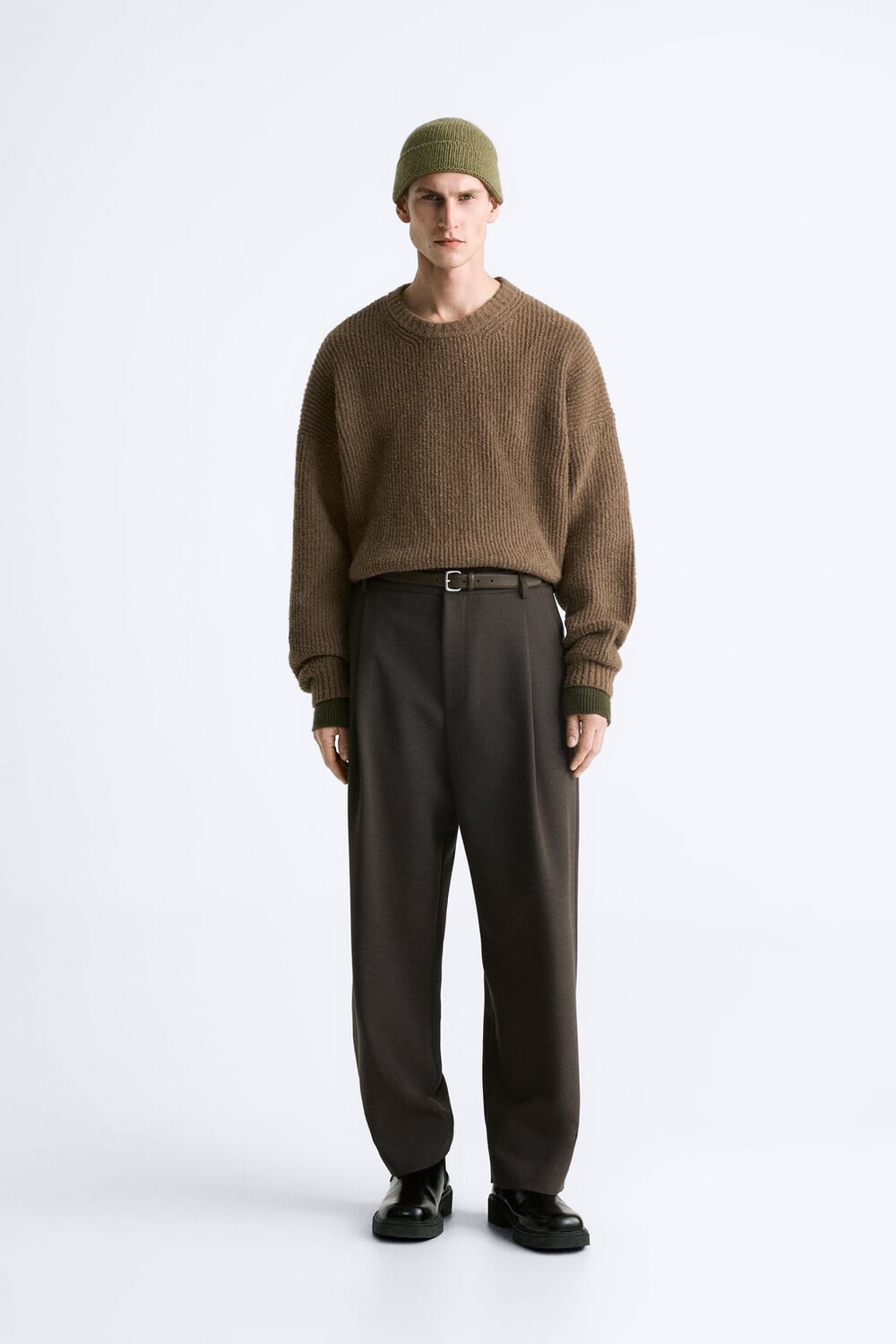 

Свитер в ребрику искусственного меха ZARA, кэмел