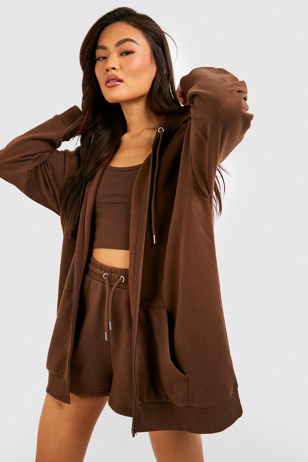 

Базовая худи оверсайз на молнии Boohoo, шоколадный